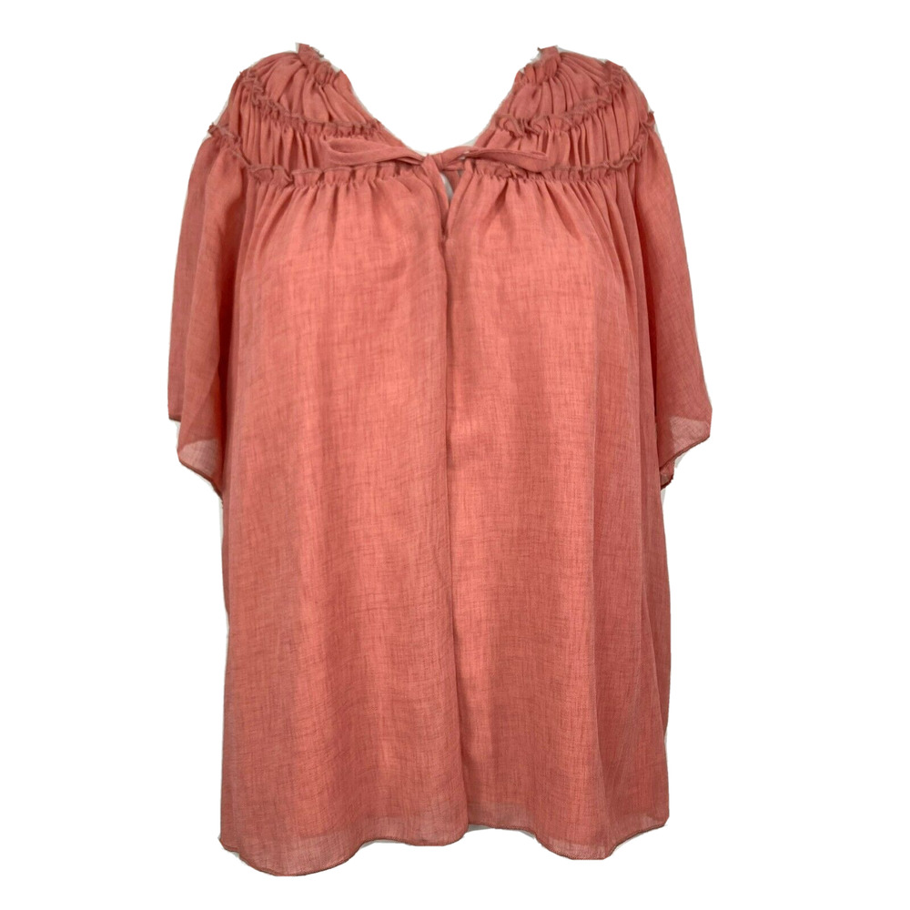 NWT Elizabeth Crosby Shirt Women XS Pink Mauve Top Pleated Ruffle‎ Short Sleeve